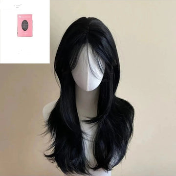 Popxstar Ashely Black Wig Female Headband Body Wavy Rose Hair Net Models in French Bangs High Quality Simulation Hair Synthetic Wig 가발